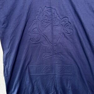 Vintage 1997 Looney Tunes‎ Mens Shirt Taz Embossed Print Single Stitch Navy XL